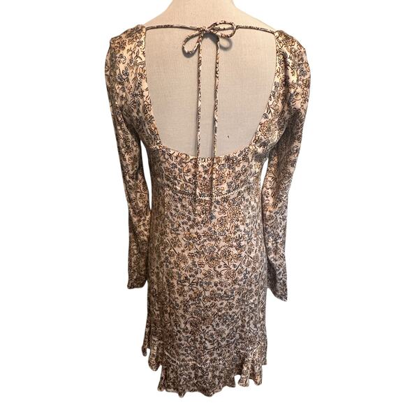 Free People Floral Boheme Dress Womens Size 6 Ivory Combo Open Back Ruffle Boho - Picture 3 of 12